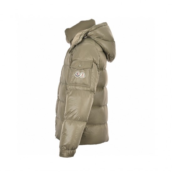 Best 23FW Moncler Maya 70 Logo Zipped Hooded Short Green Down Jacket