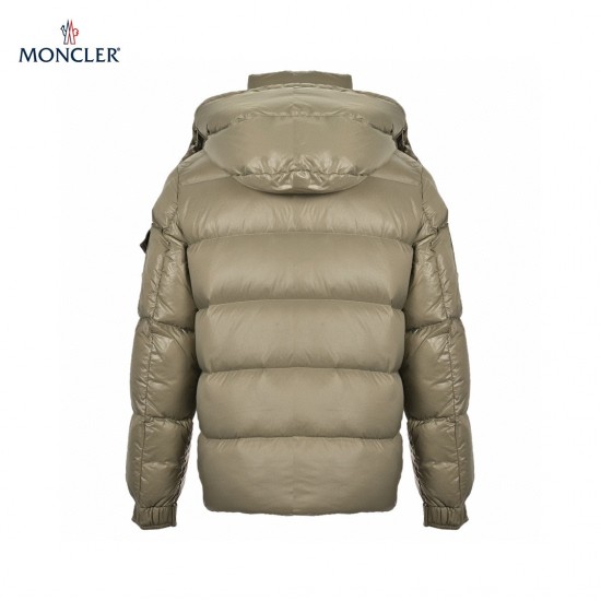 Best 23FW Moncler Maya 70 Logo Zipped Hooded Short Green Down Jacket