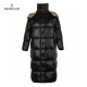 Best Moncler Parnaiba Quilted Hooded Long Down Jacket Black Brown