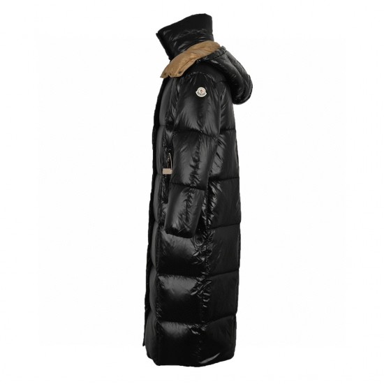 Best Moncler Parnaiba Quilted Hooded Long Down Jacket Black Brown