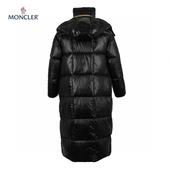 Best Moncler Parnaiba Quilted Hooded Long Down Jacket Black Brown