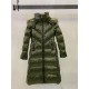 Moncler Down Jacket Women Long Coat Winter Ourtwear With Fur Collar Hat Army Green