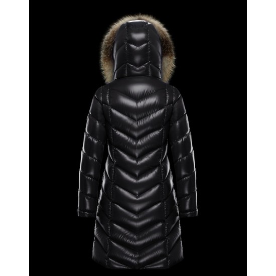 Moncler Down Jacket Women Long Quilted Down Puffer Coat Winter Ourtwear With Fur Collar Hat Fulmarus Black