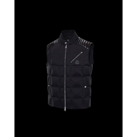 Moncler Gilet Quilted Down Vest For Men Zip Up Sleeveless Down Waistcoat Black