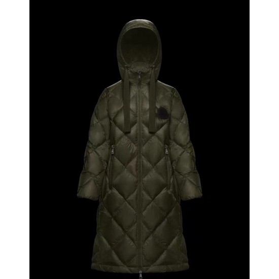 Moncler Hooded Down Jacket Women Long Down Coat Winter Ourtwear DUROC Army Green