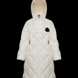 Moncler Hooded Down Jacket Women Long Down Coat Winter Ourtwear DUROC White Black 