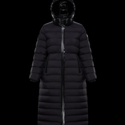 Moncler Hooded Down Jacket Women Long Down Coat Winter Ourtwear Grue Black   