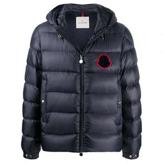 Moncler Logo Patch Hooded Down Puffer Jacket Mens Down Coat Winter Outwear Dark Blue