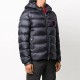 Moncler Logo Patch Hooded Down Puffer Jacket Mens Down Coat Winter Outwear Dark Blue