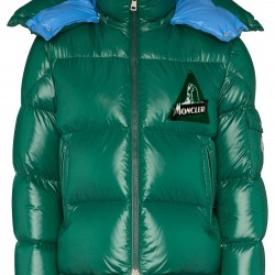 Moncler Wilson Logo Patch Down Puffer Jacket Womens Hooded Down Coat Winter Outwear Green