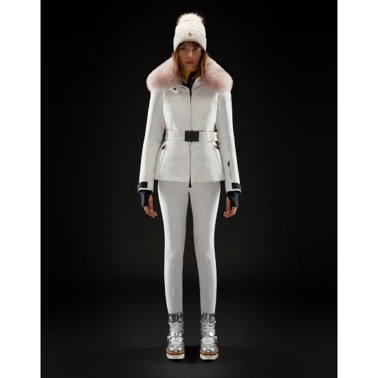 Moncler Down Jacket Women Down Coat Winter Ourtwear With Pink Fur Collar Hat Grennoble White