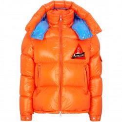 Moncler Wilson Logo Patch Down Puffer Jacket Womens Hooded Down Coat Winter Outwear Orange